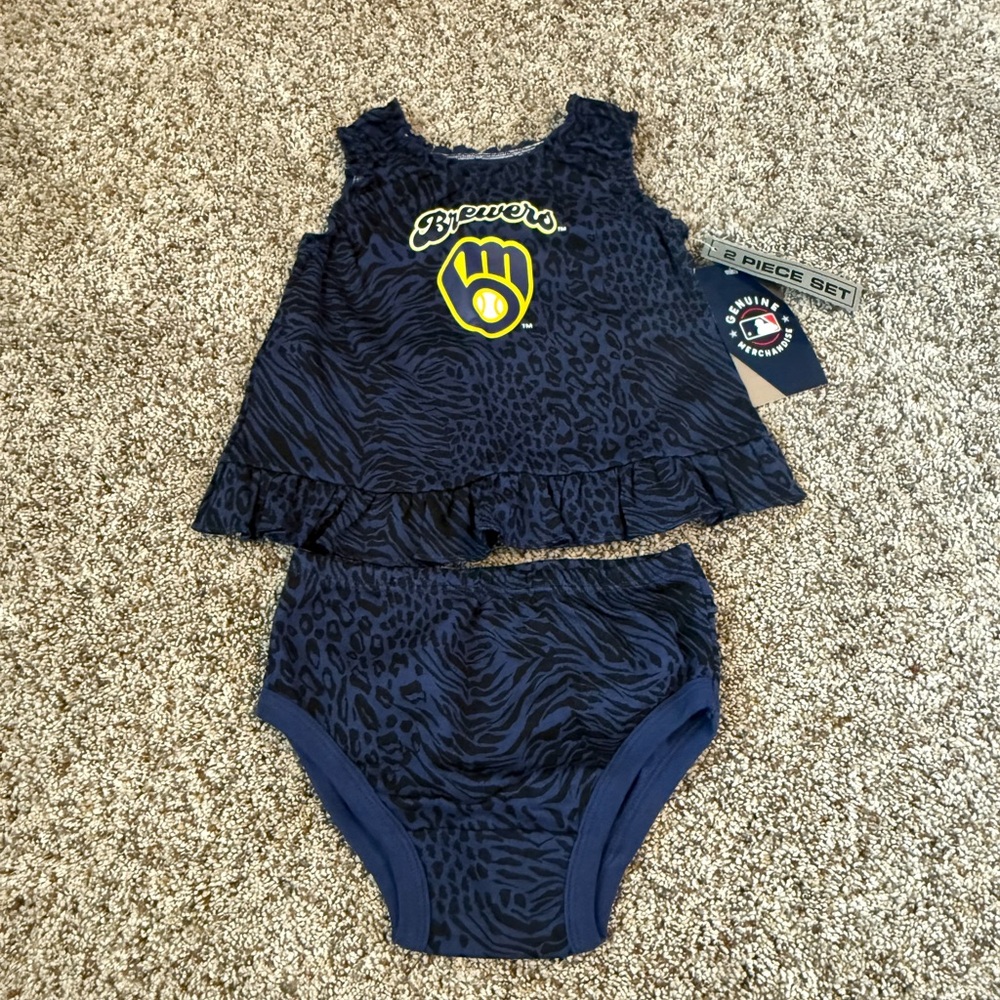 NWT MLB Genuine Merchandise Milwaukee Brewers Navy Playground Dress & Bloomers